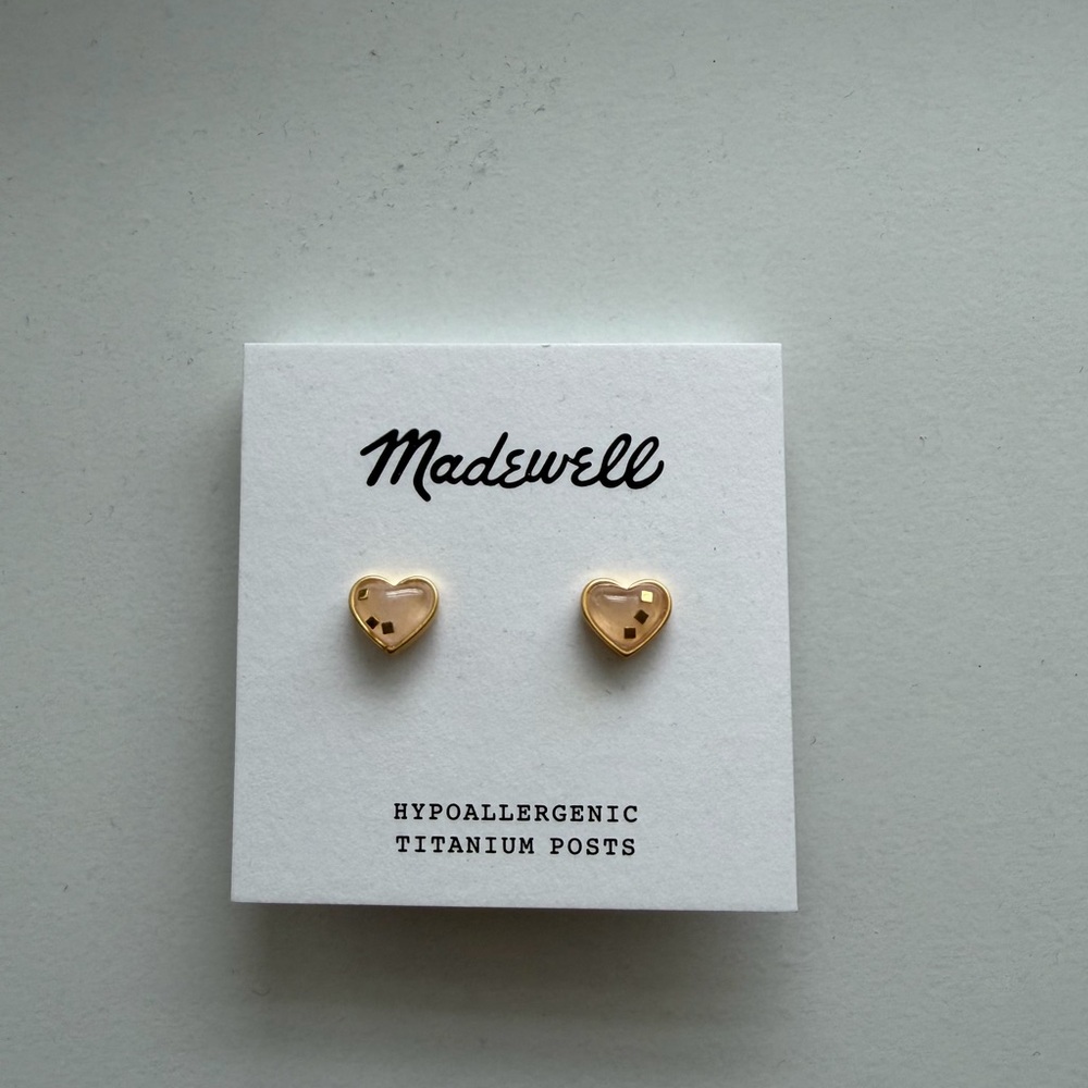 NWOT MADEWELL Gold & Pink Heart Earrings